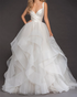 Fantastic Satin & Tulle V-Neckline Ball Gown Wedding Dresses With Puffy Cascading Ruffles